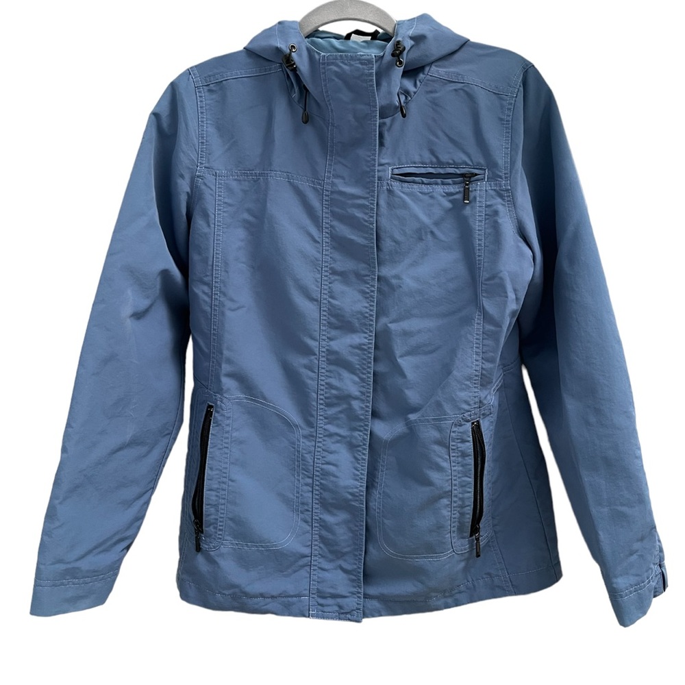 Eddie Bauer blue nylon shell hooded windbreaker